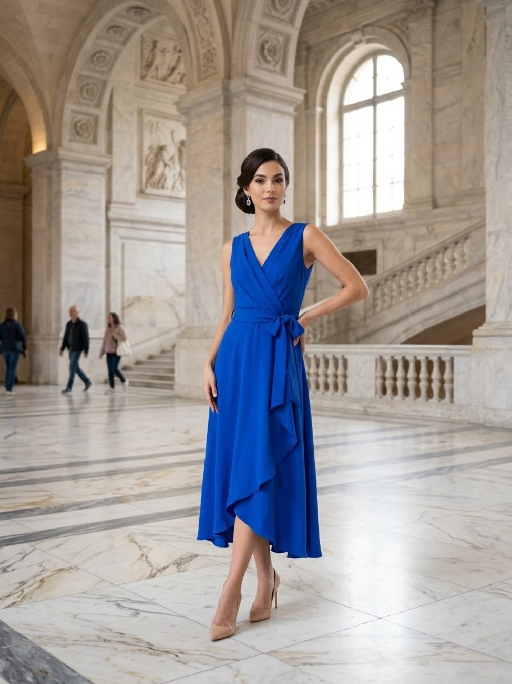 DKNY Cobalt Blue Sleeveless Wrap Midi Dress